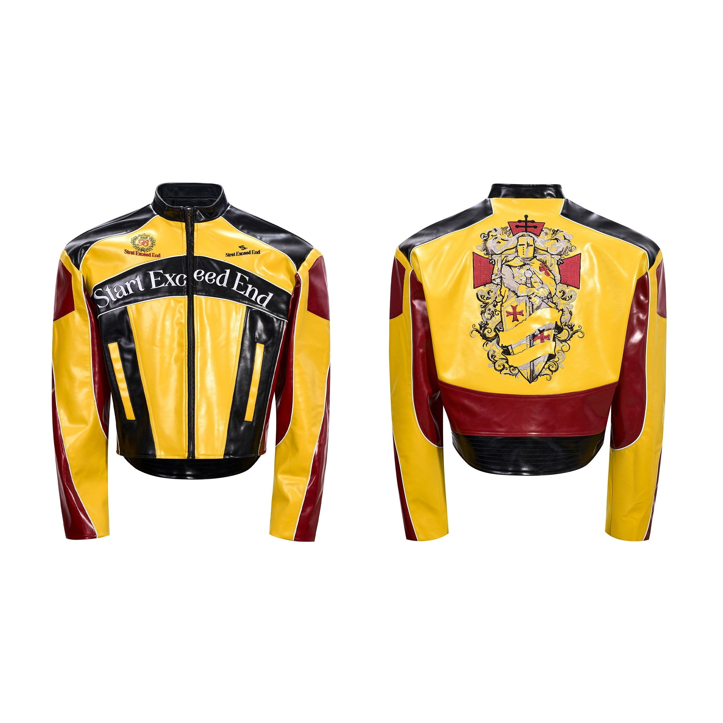 Colorblock Crest Moto Leather Jacket
