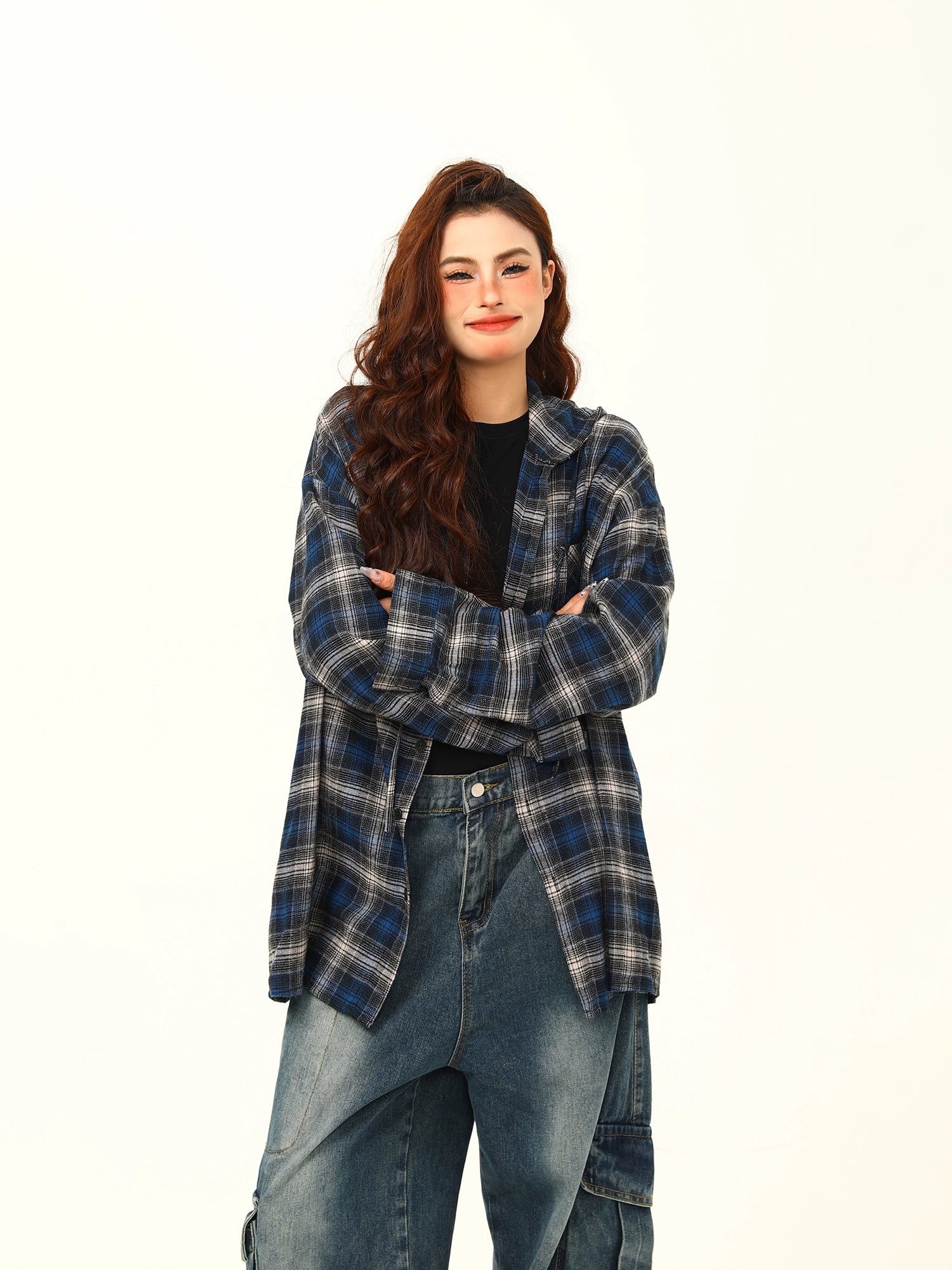 Blue Plaid Oversized Flannel Shirt