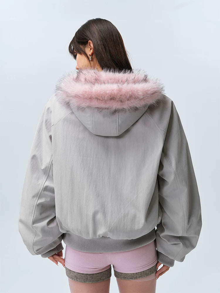 Faux Fur Trim Oversized Bomber Jacket