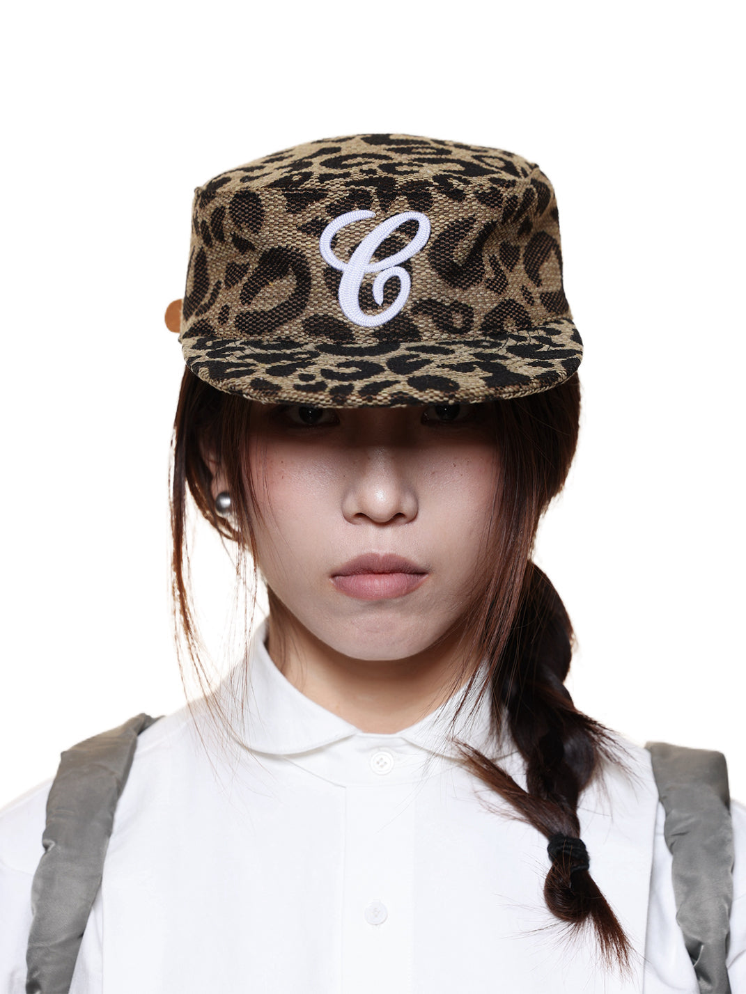 C-Embroidered Flat-Crown Cap - Leopard - Worn front - view 3