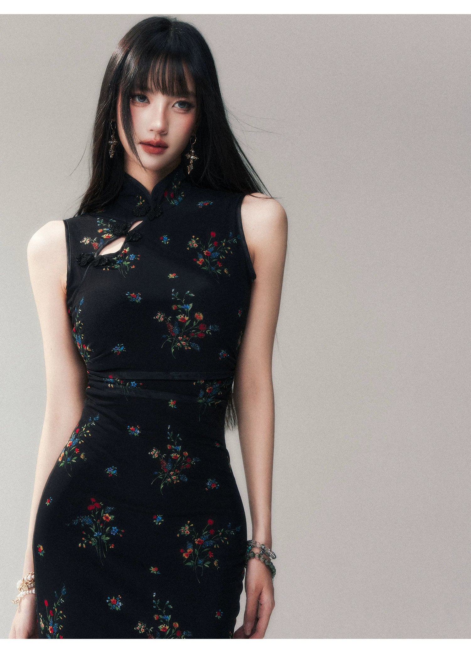 Midnight Blossom Cheongsam Dress