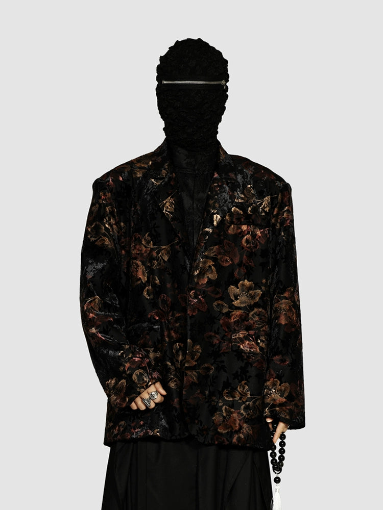 Black Floral Pattern Blazer