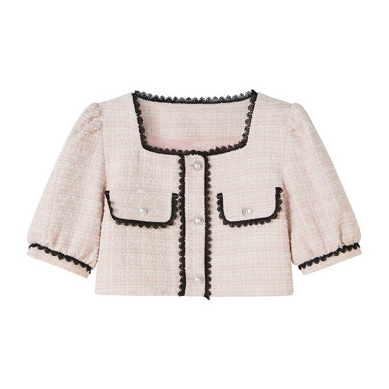 Tweed Short-Sleeve Blouse and Short Setup
