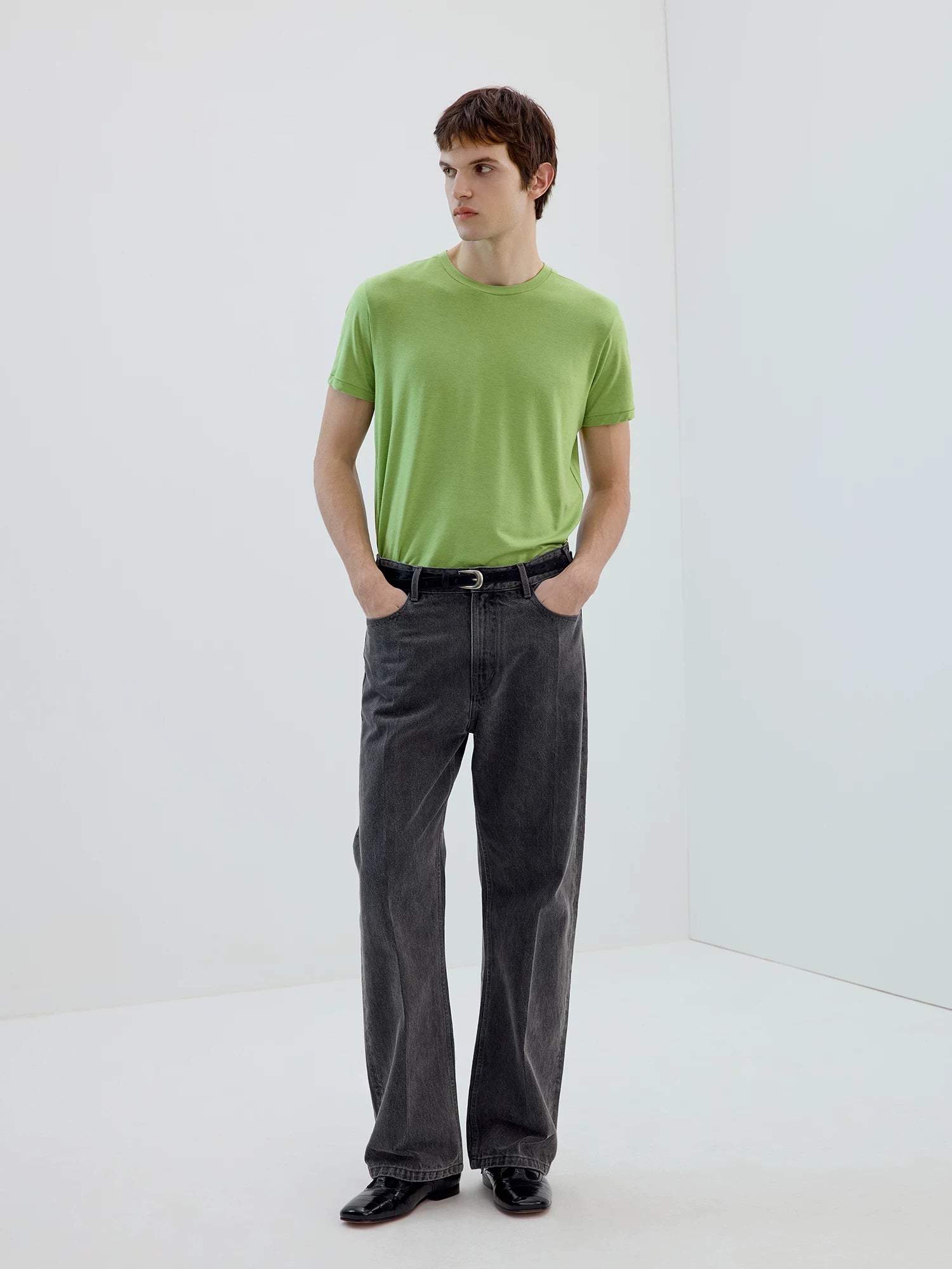 Gray Straight-Leg Washed Jeans