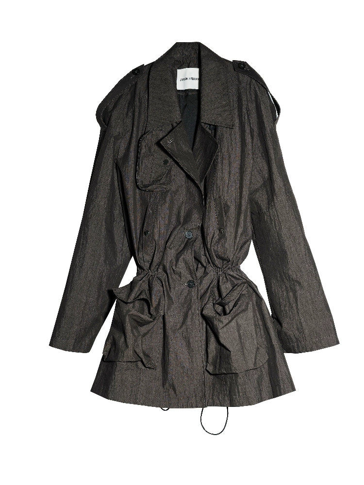 Belted Utility Pocket Military Jacket Black