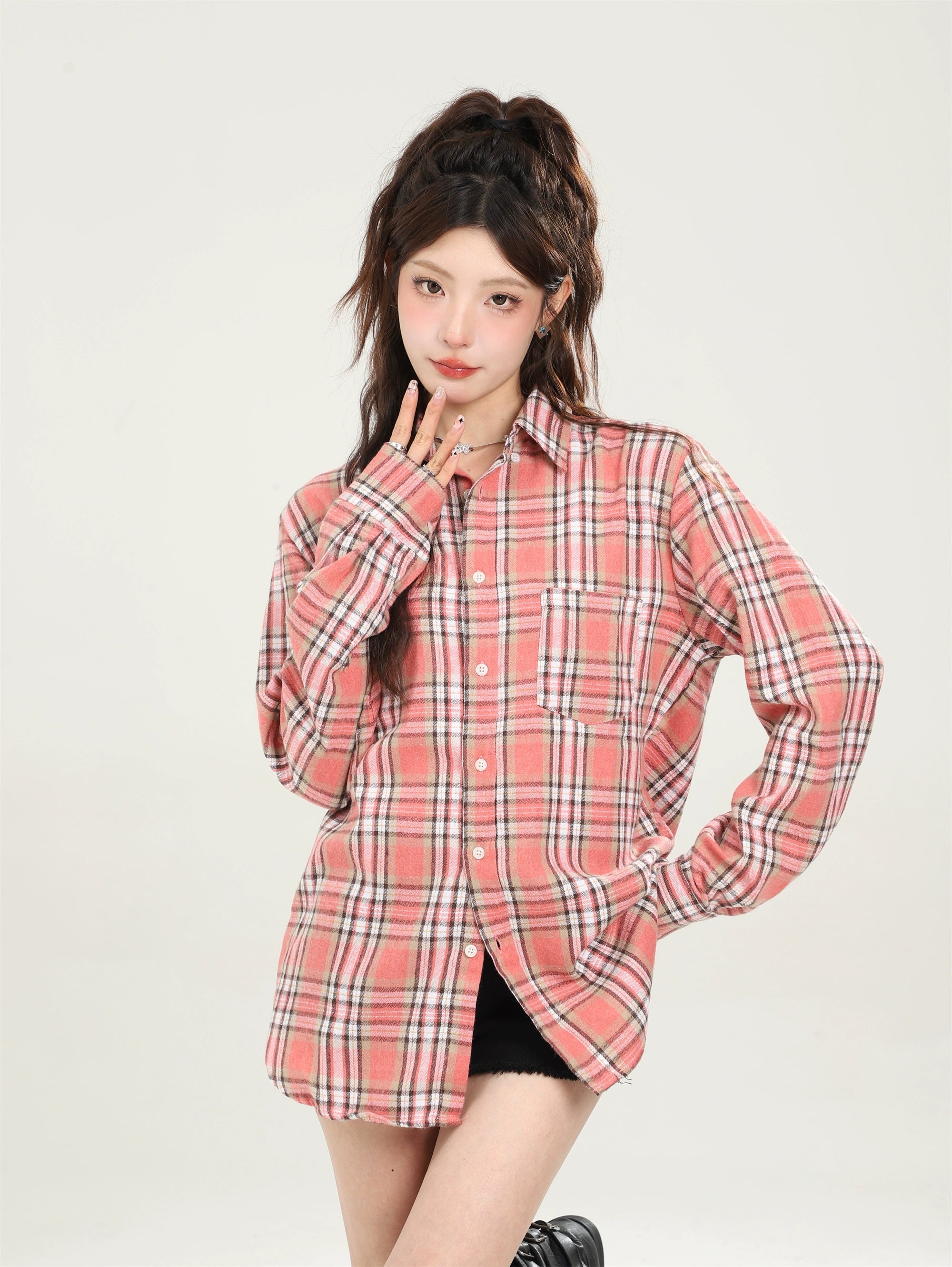Camisa a cuadros azul suelto vintage