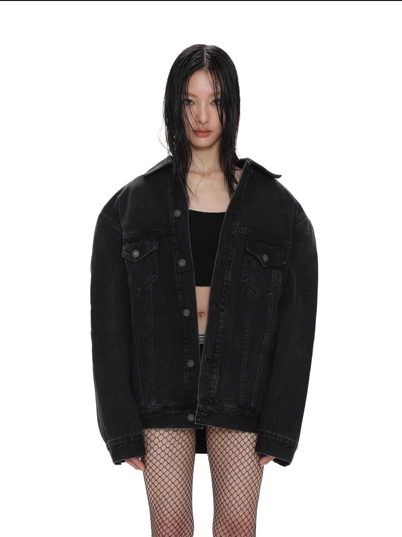 Denim Jacket with Wide Shoulders - chiclara