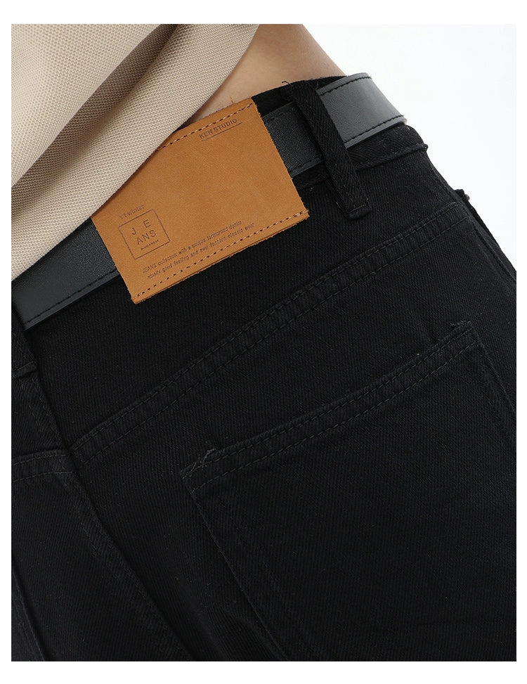 Blue Retro Loose Straight-Leg High-Waist Floor-Length Jeans - chiclara