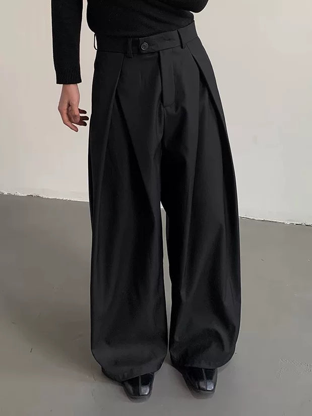 Pleated Wide-Leg Draped Trousers