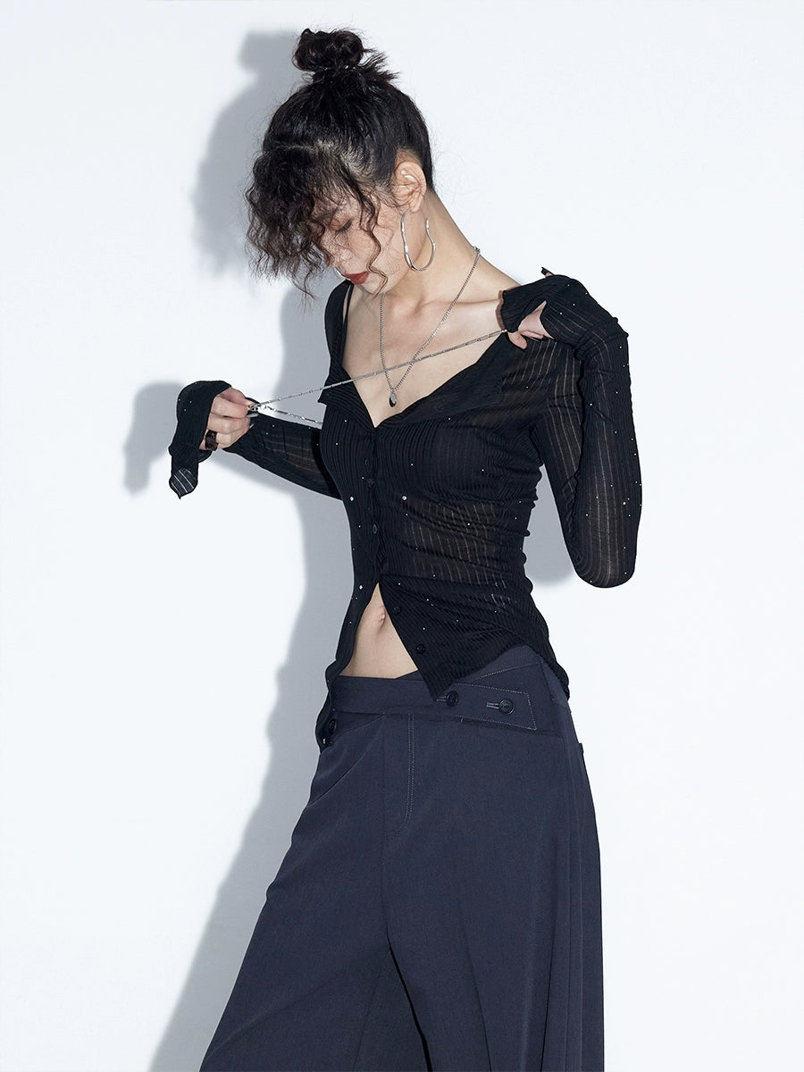 Galaxy Glint Ribbed Button Cardigan Top