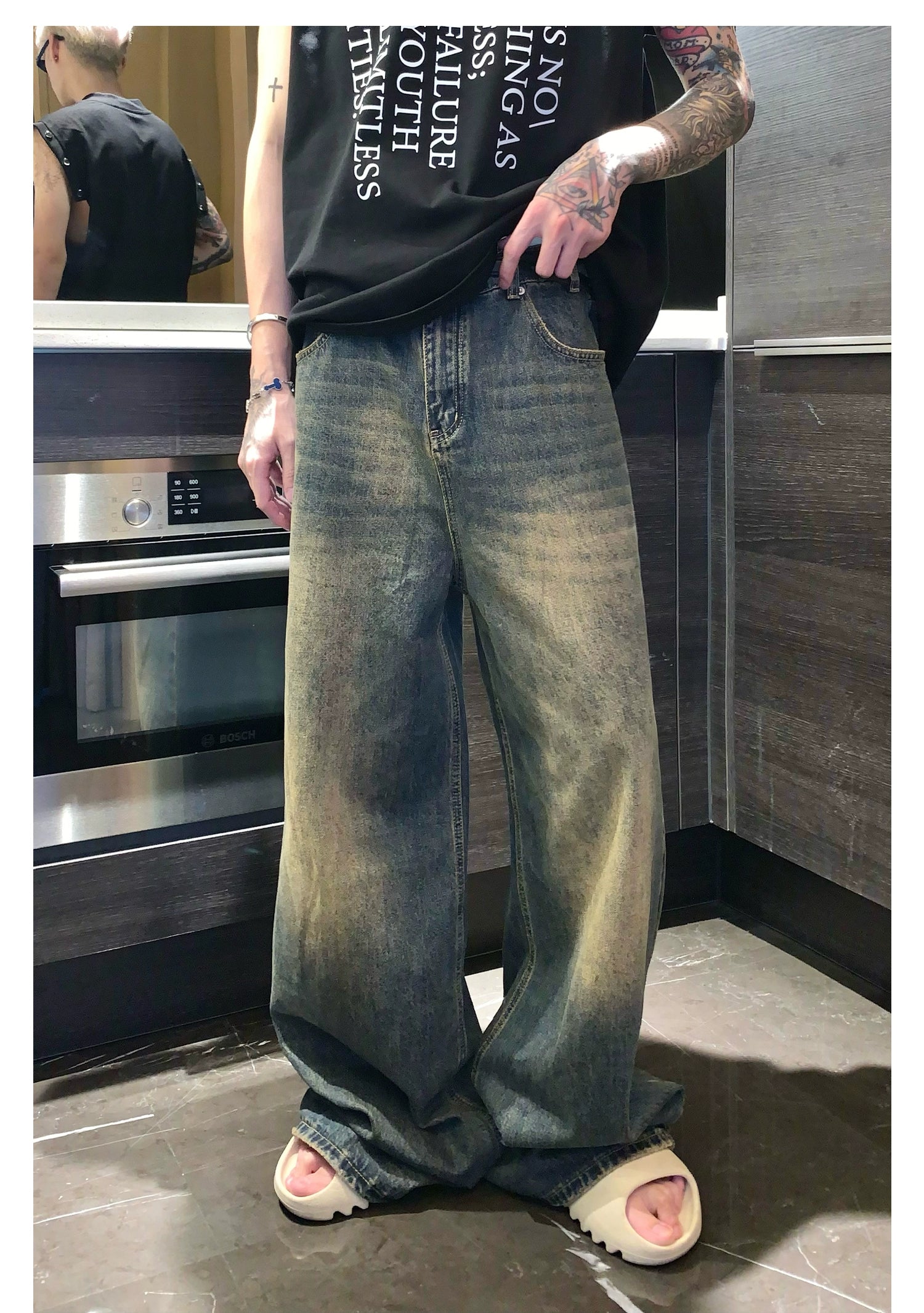 Straight-Wide-Leg Wash Jeans