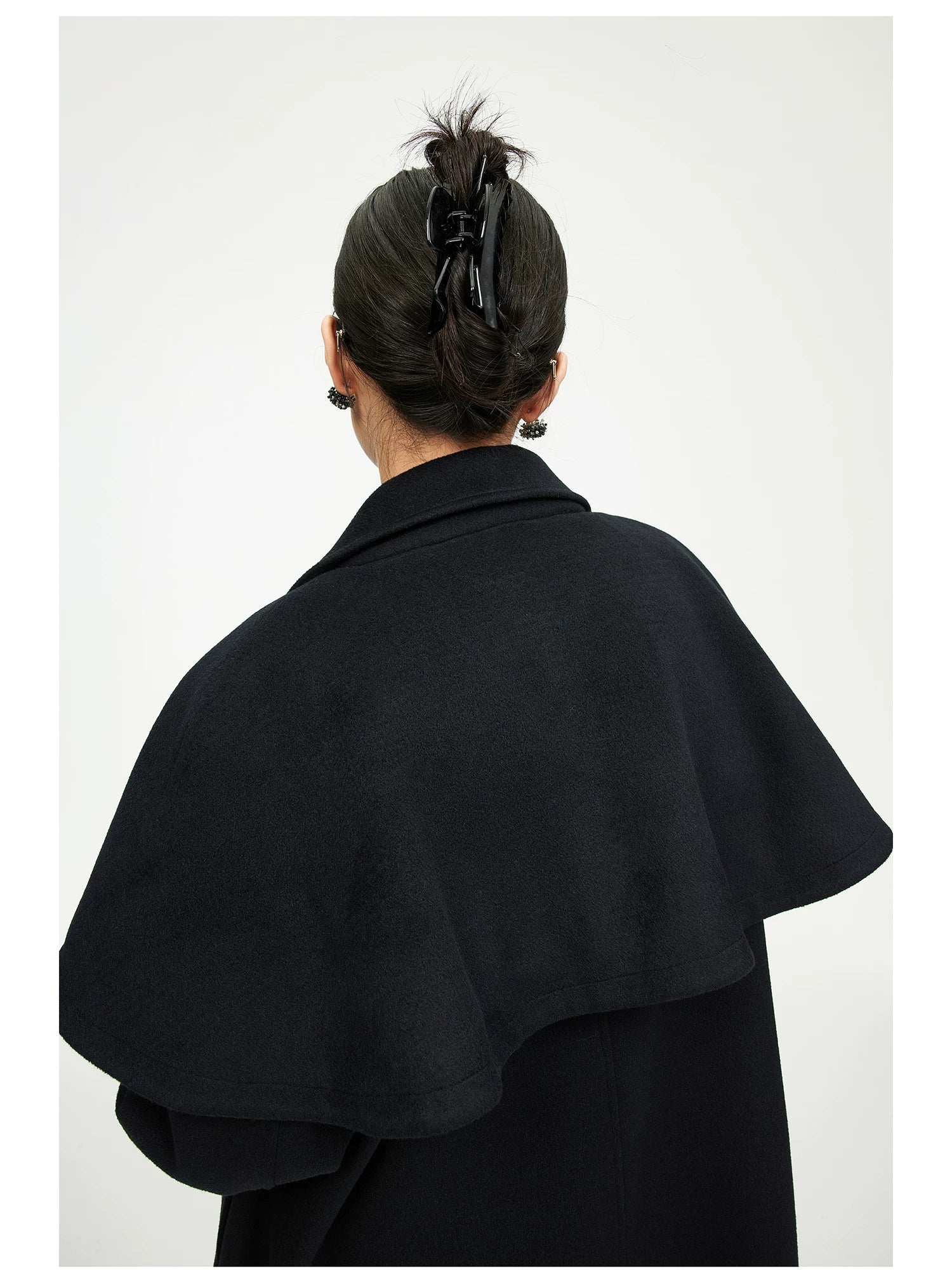 Black Cape-Detail Long Coat