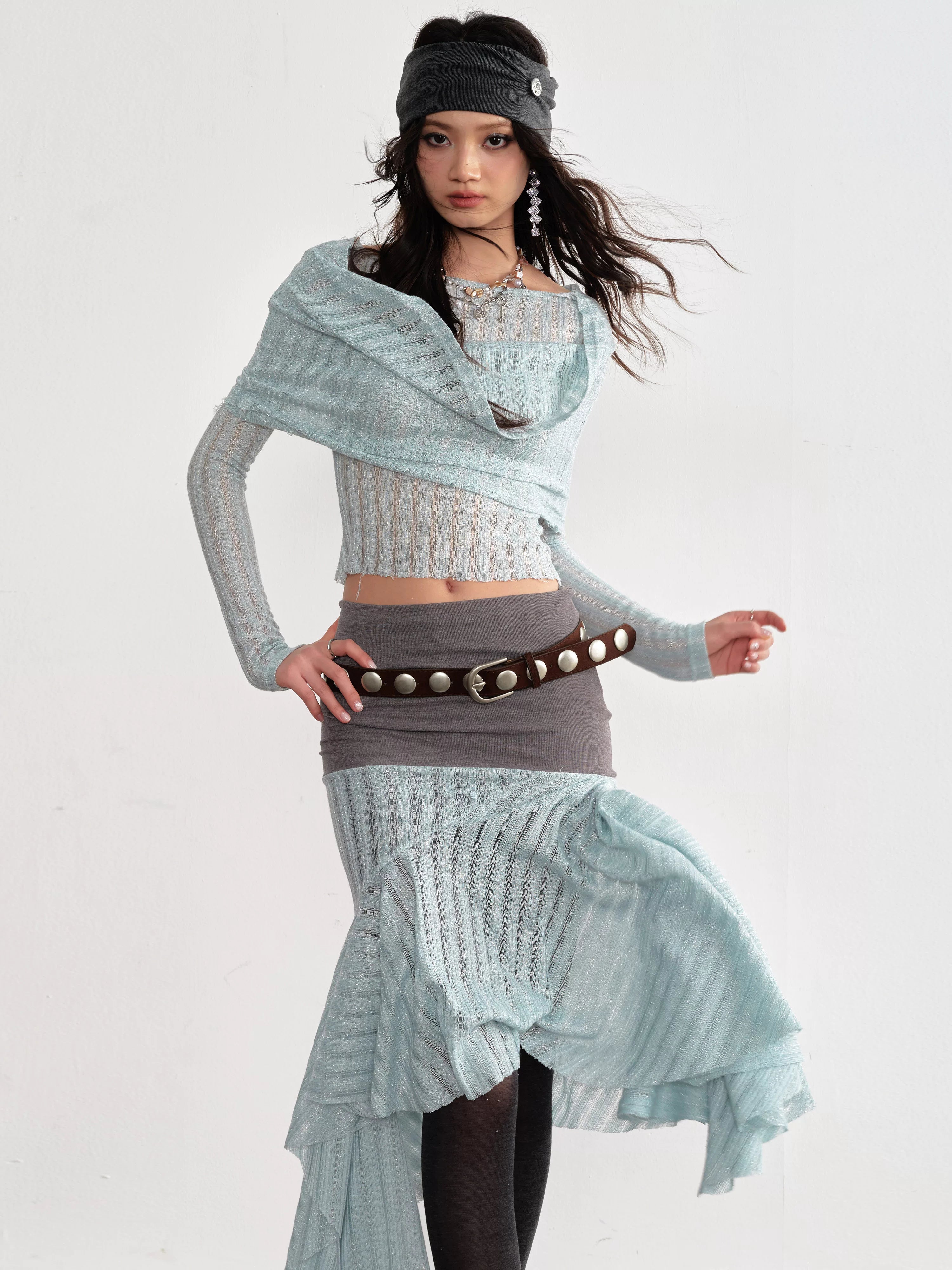 Glacélure Draped Knit Top & Ruffle Skirt