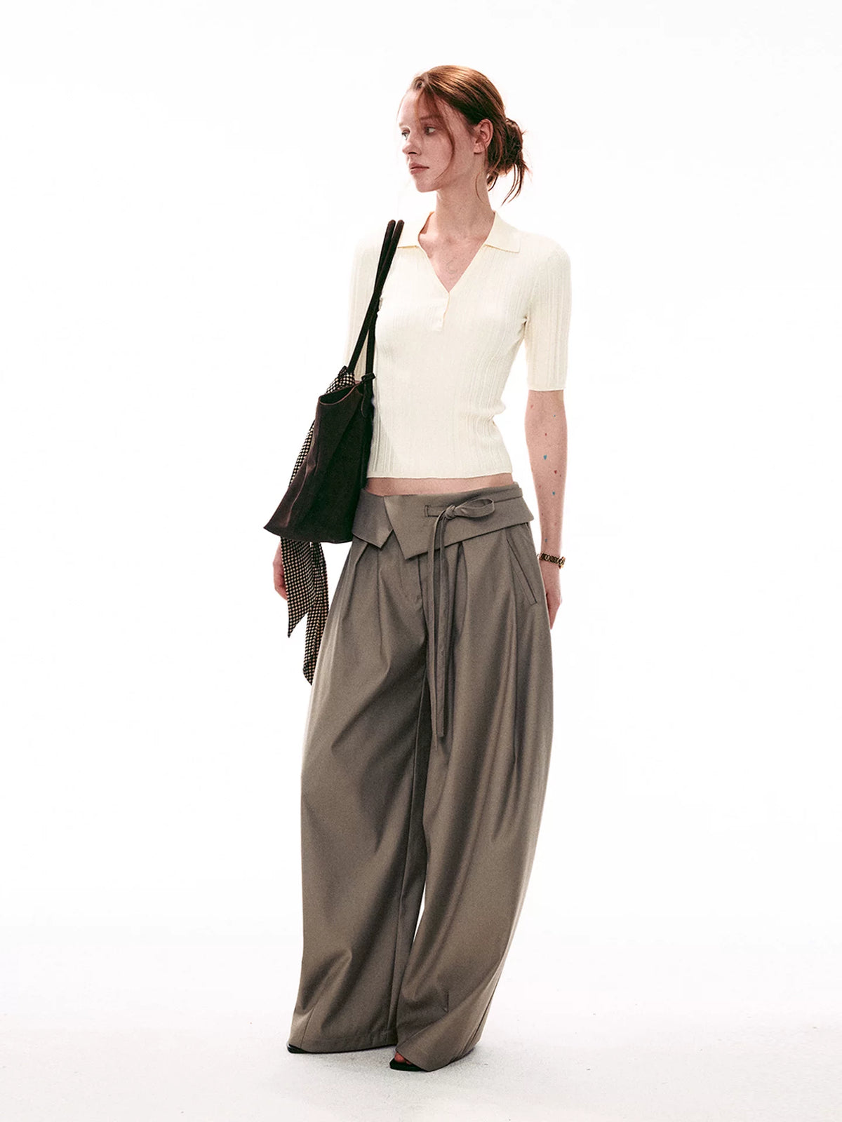 Stone Sonata Ribbed Polo Knit Top