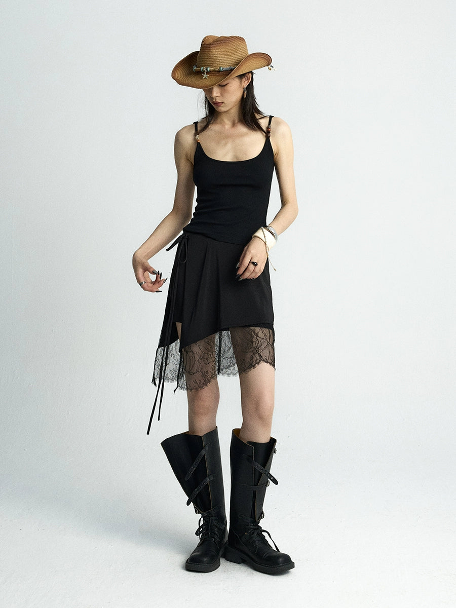 Twilight Veil Asymmetric Lace‑Hem Skirt