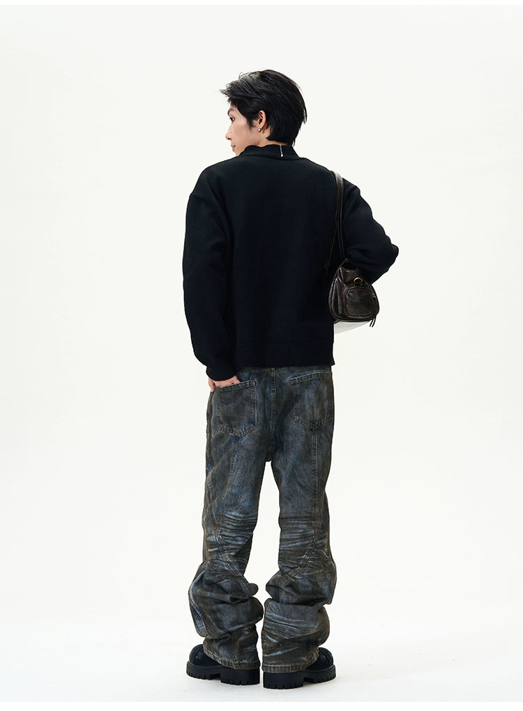 Charcoal Half-Placket Knit Sweater