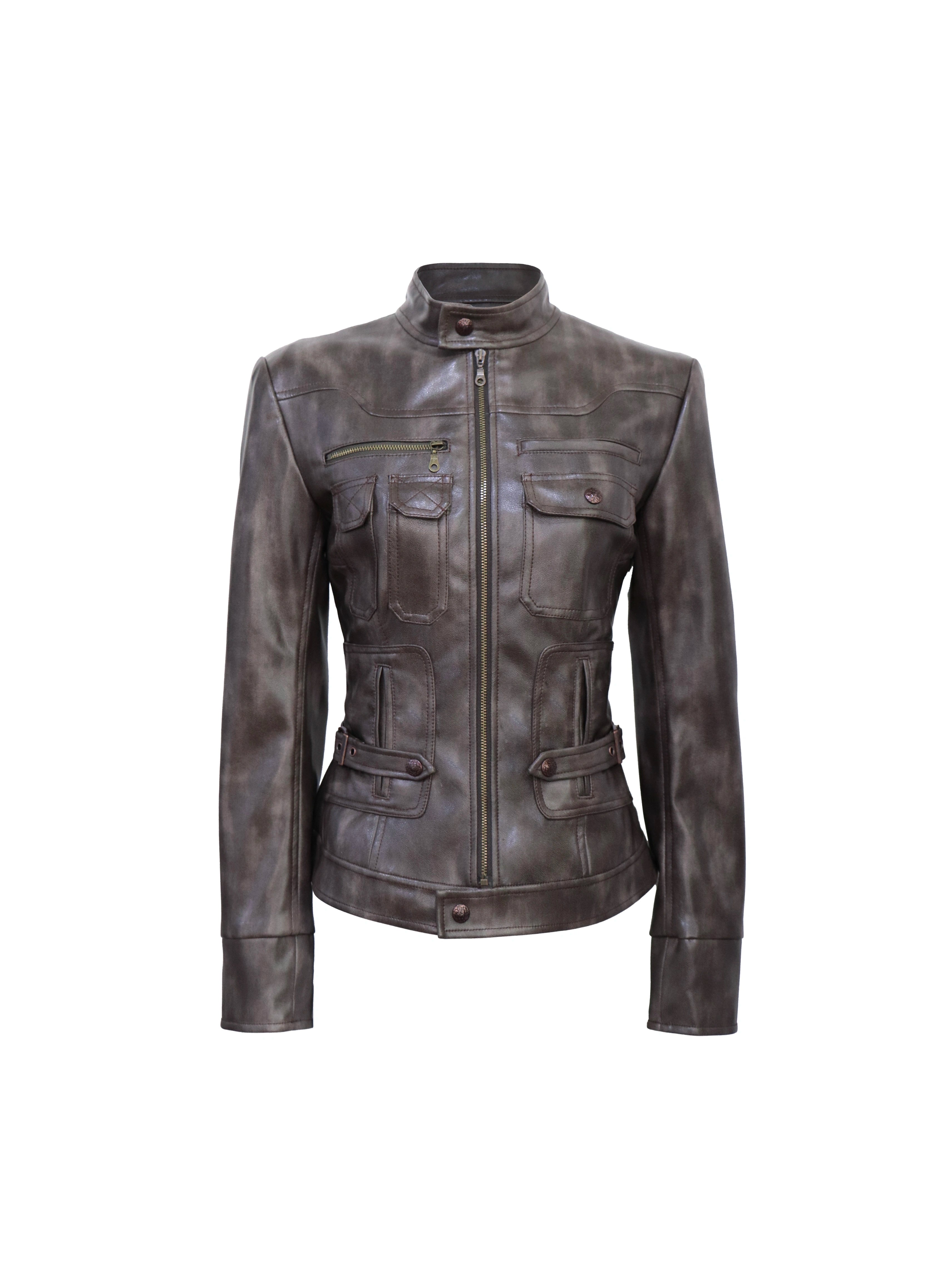 Café Racer Belted Leather Jacket