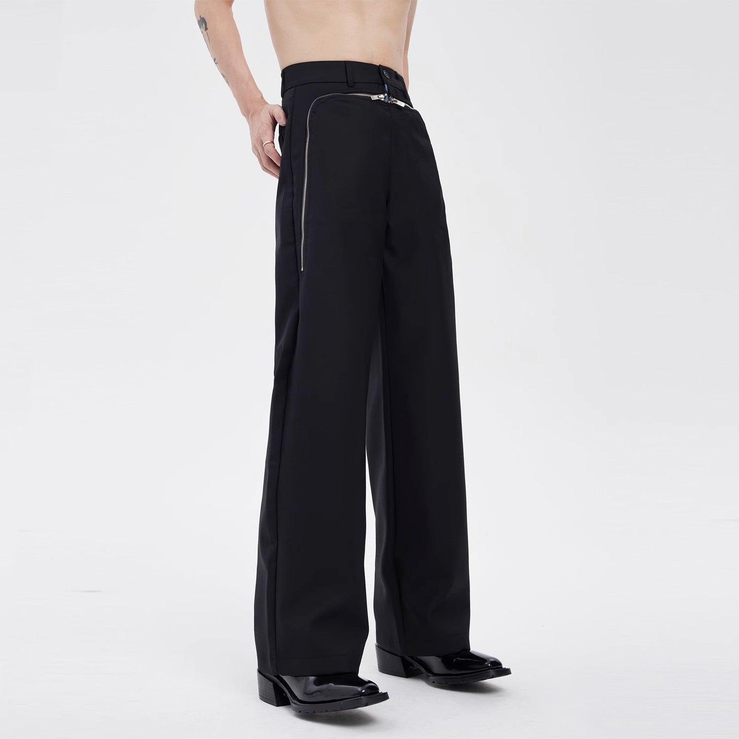 Zip Detail Wide Leg Pants
