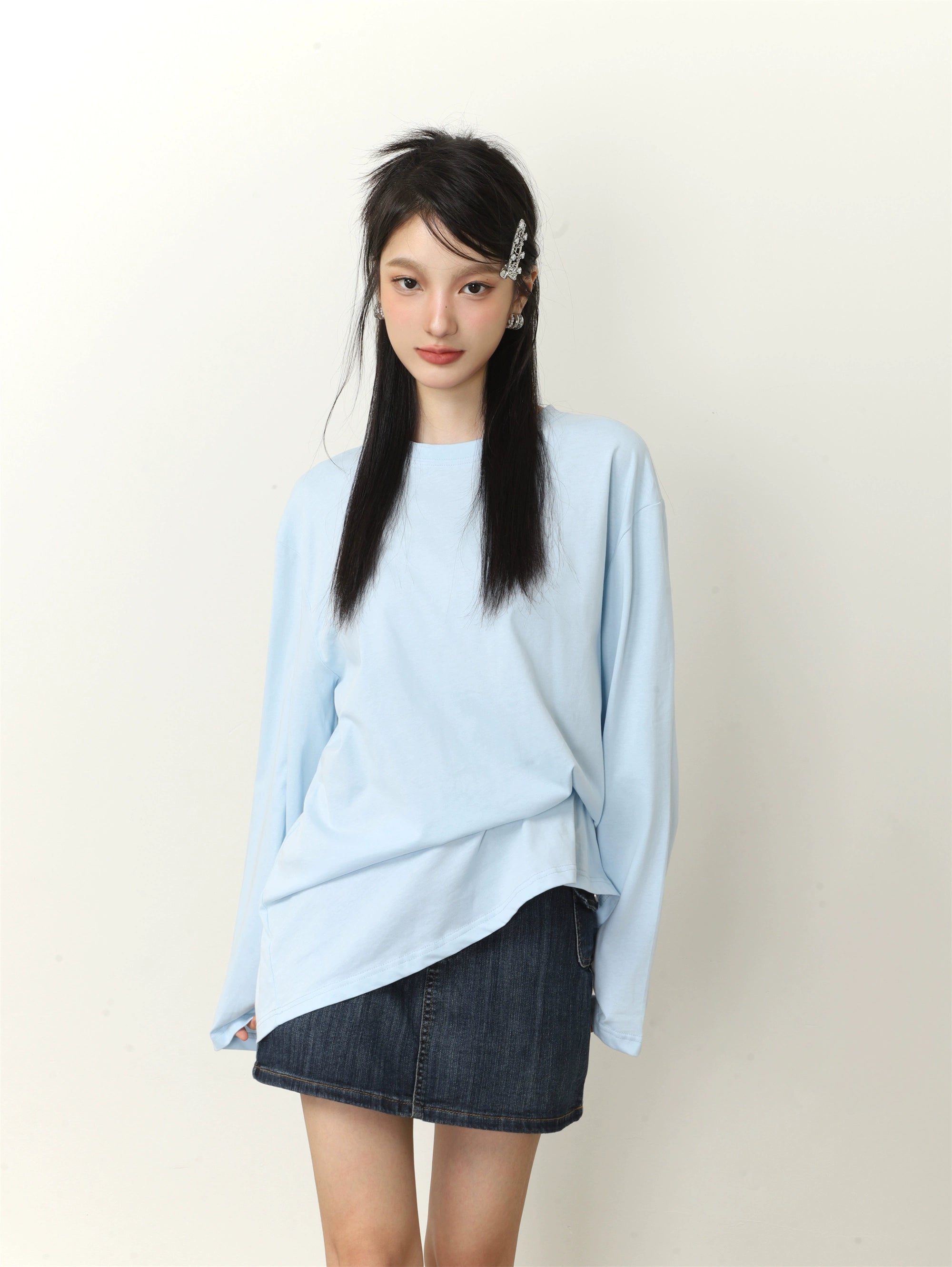 Feste Farbe Lose Long Sleeve T-Shirt