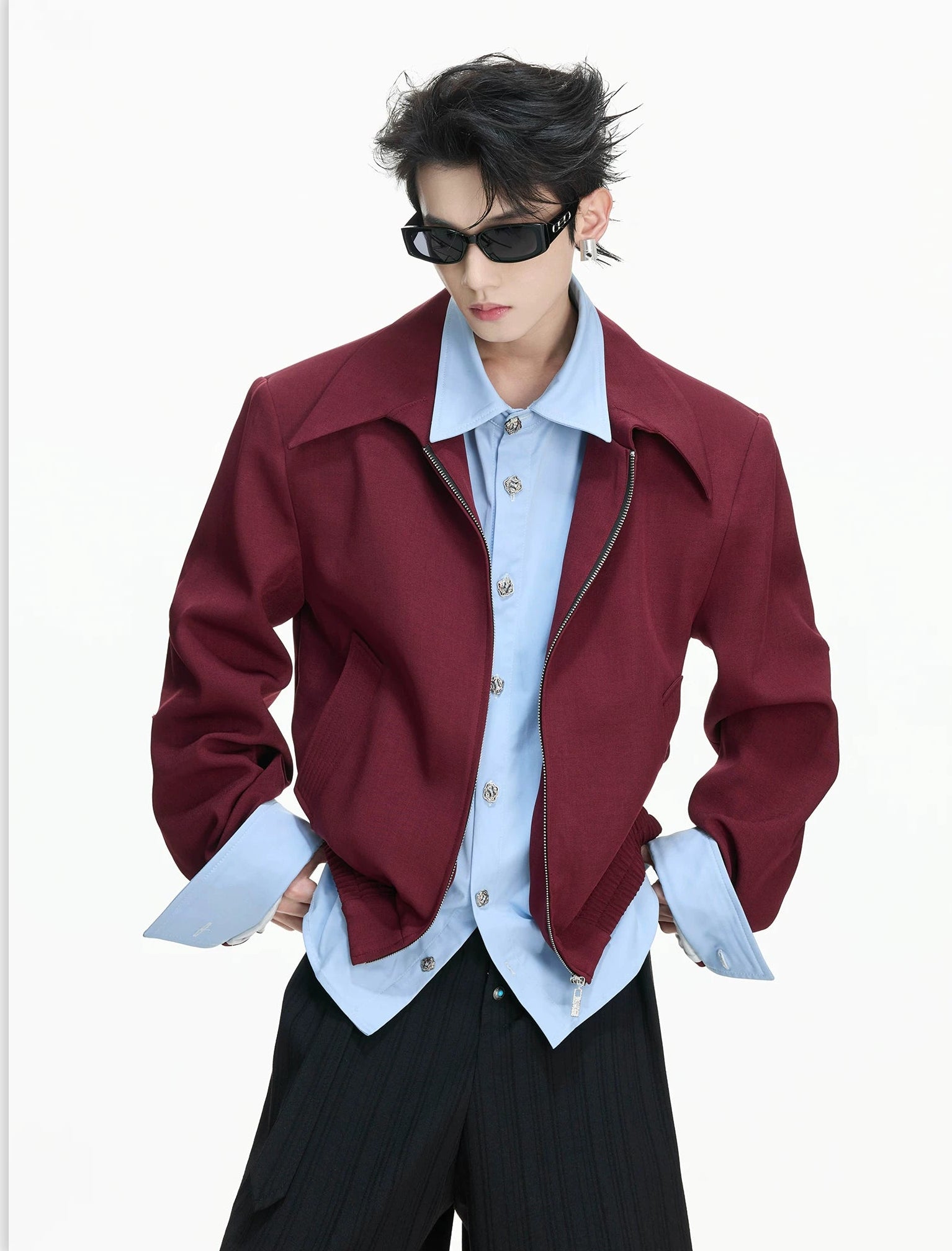 False-Layer Collar Zip Blouson
