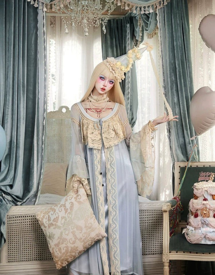 Lace Trim Bell Sleeve Duster Robe
