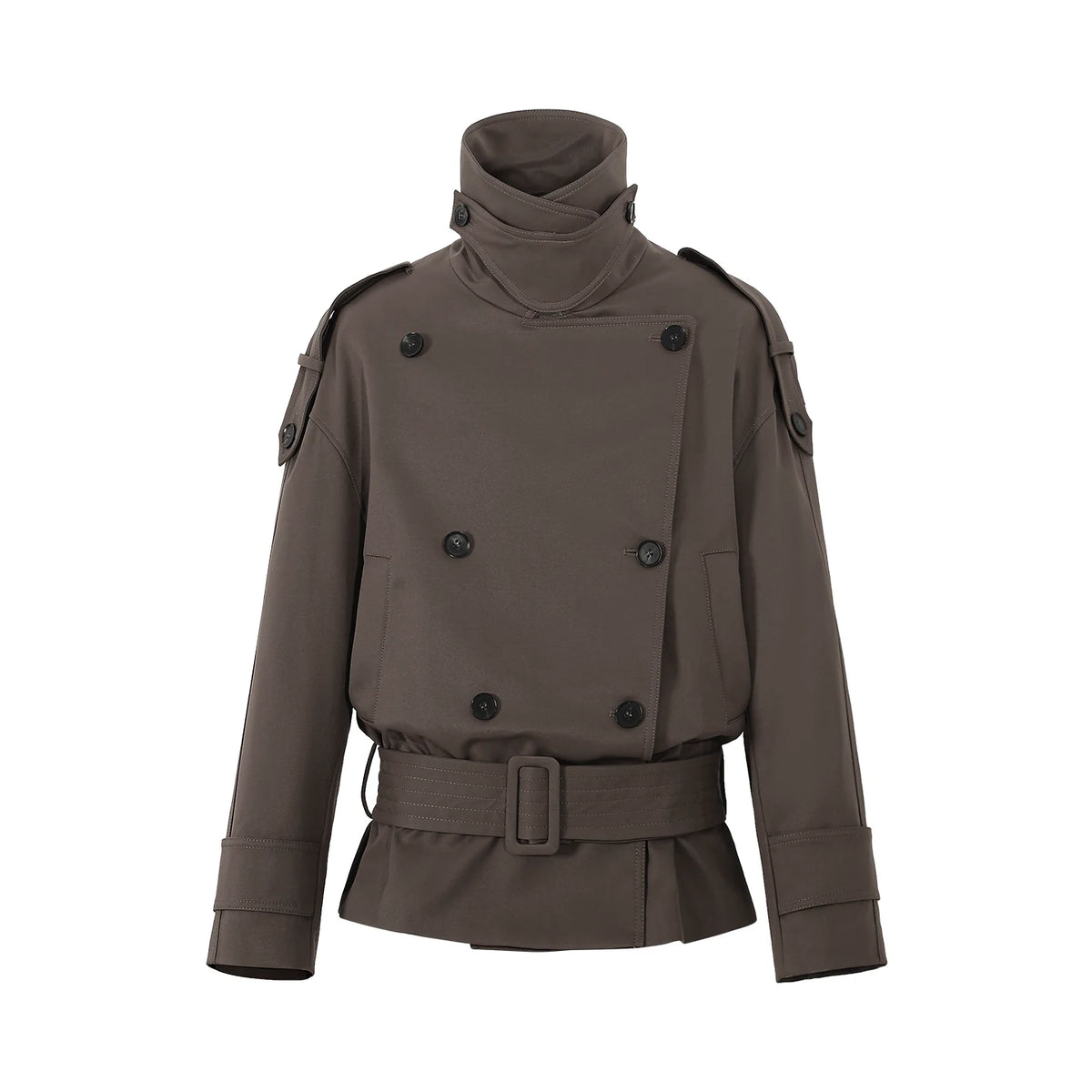 Draped Collar Belted Trench Jacket
