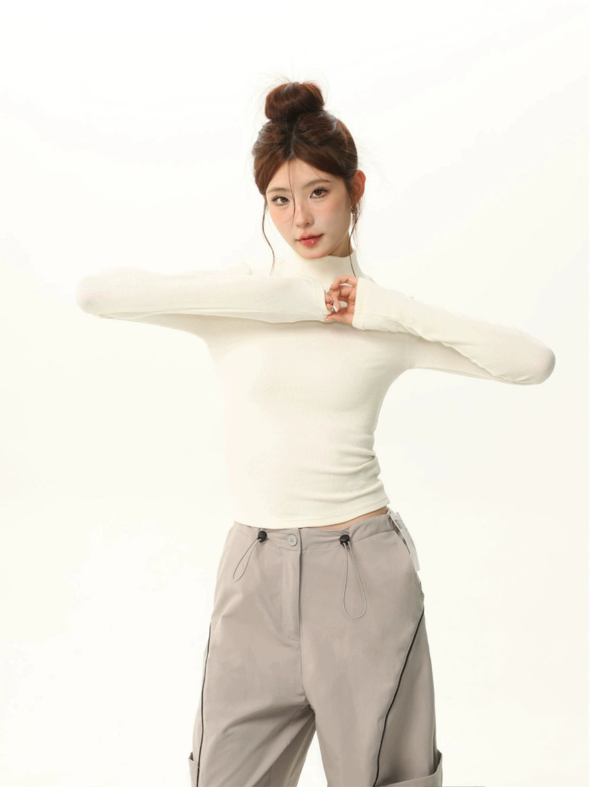 아메리칸 스타일 브러시드 모크넥 롱슬리브 티셔츠