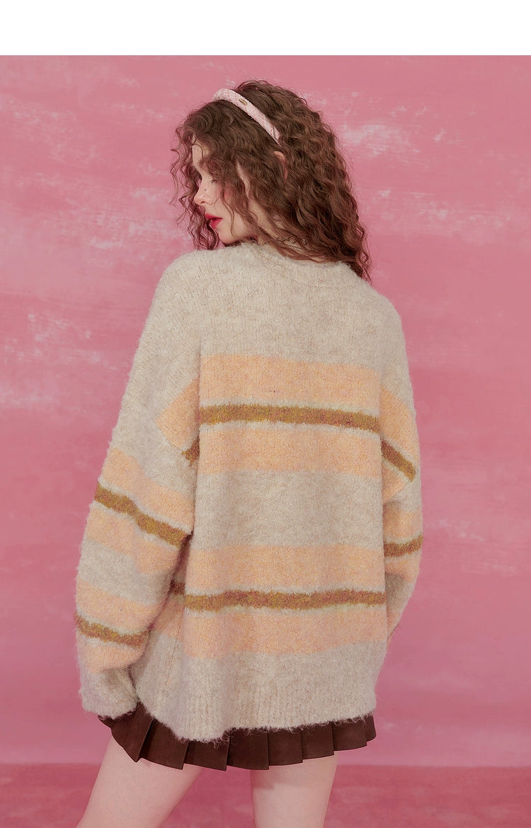 Suéter de mohair rosa rayado