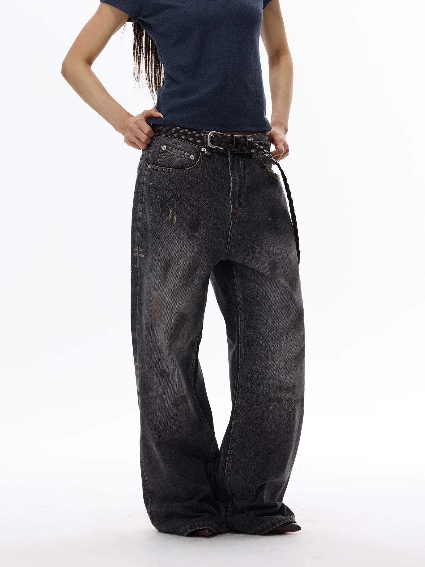 Coal Wash Balloon Distress Jeans