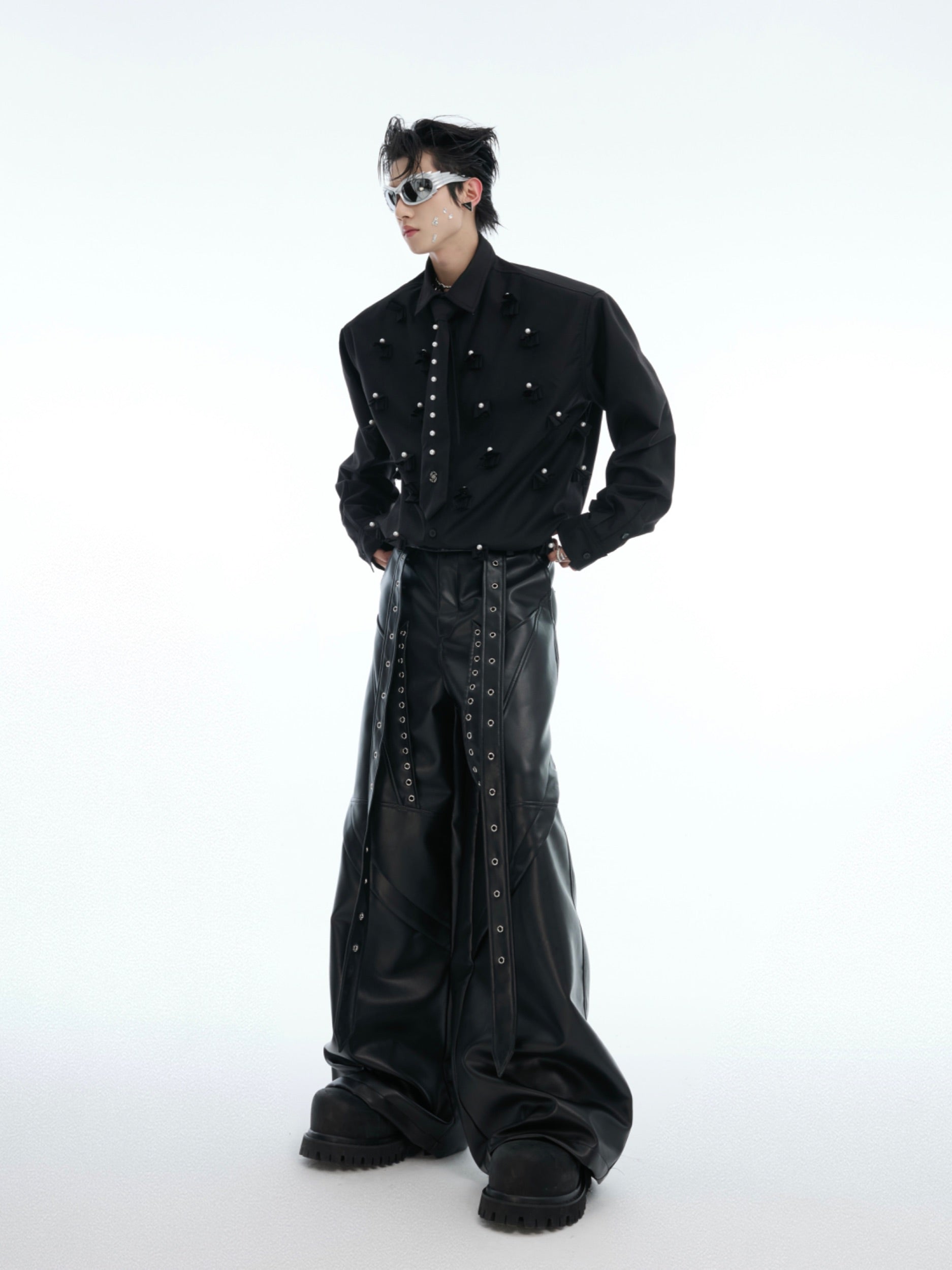 Black Pearl Button Oversized Shirt