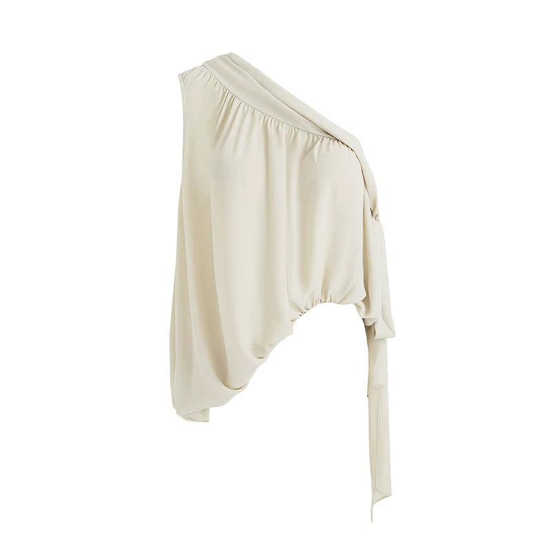 Asymmetric Tie-Drape One-Shoulder Tank Top