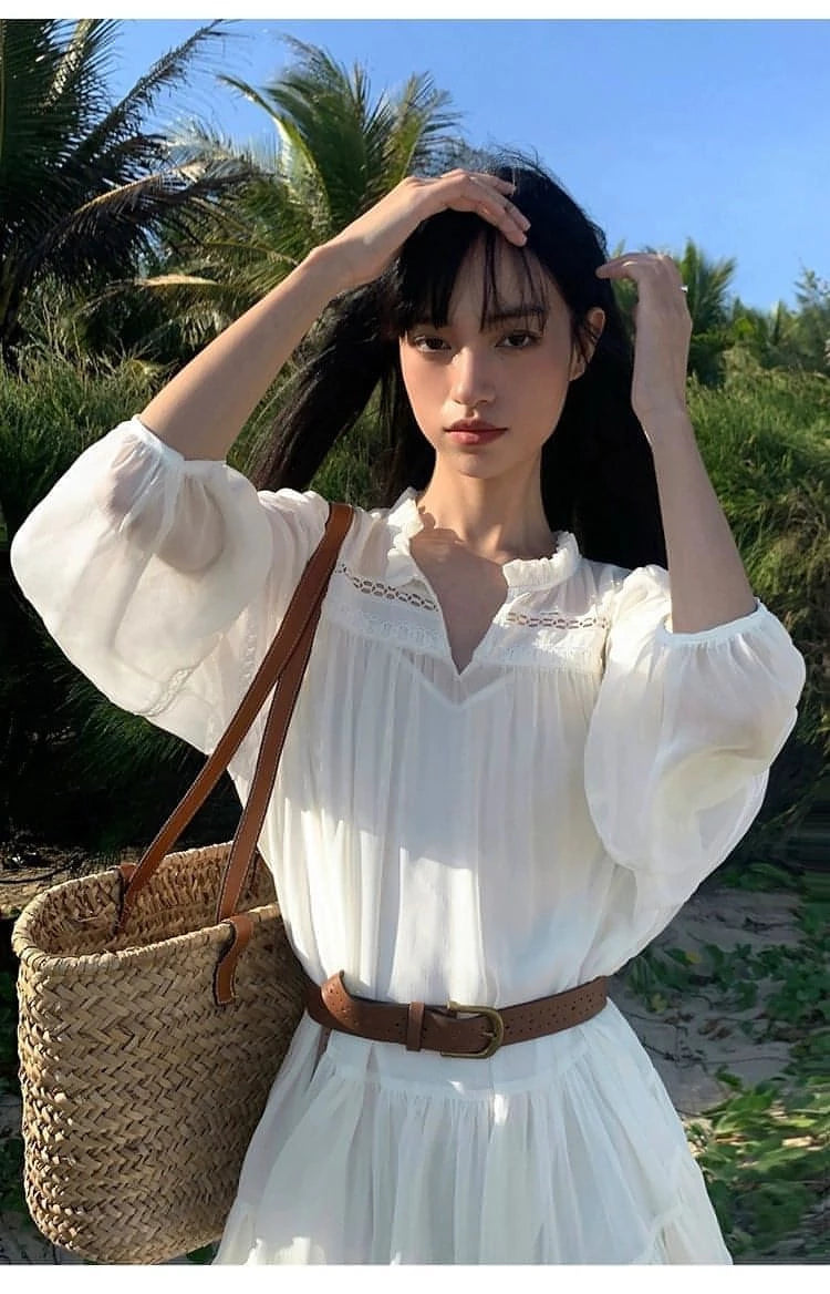 Summer French Style White Shirt Dress - chiclara