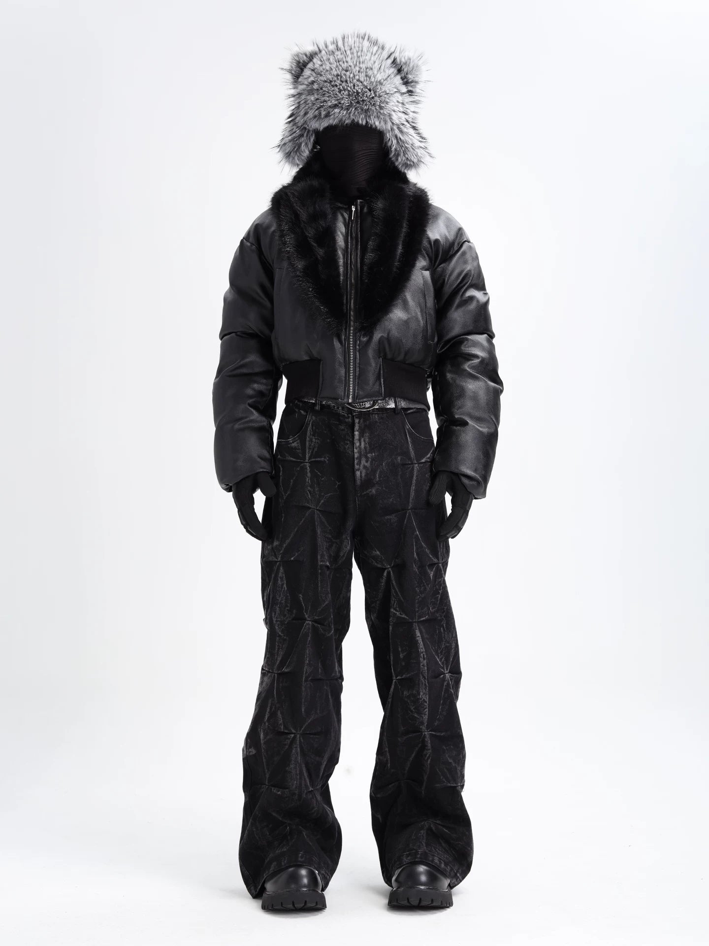 Nocturne Veil Fur-Collar Puffer Jacket