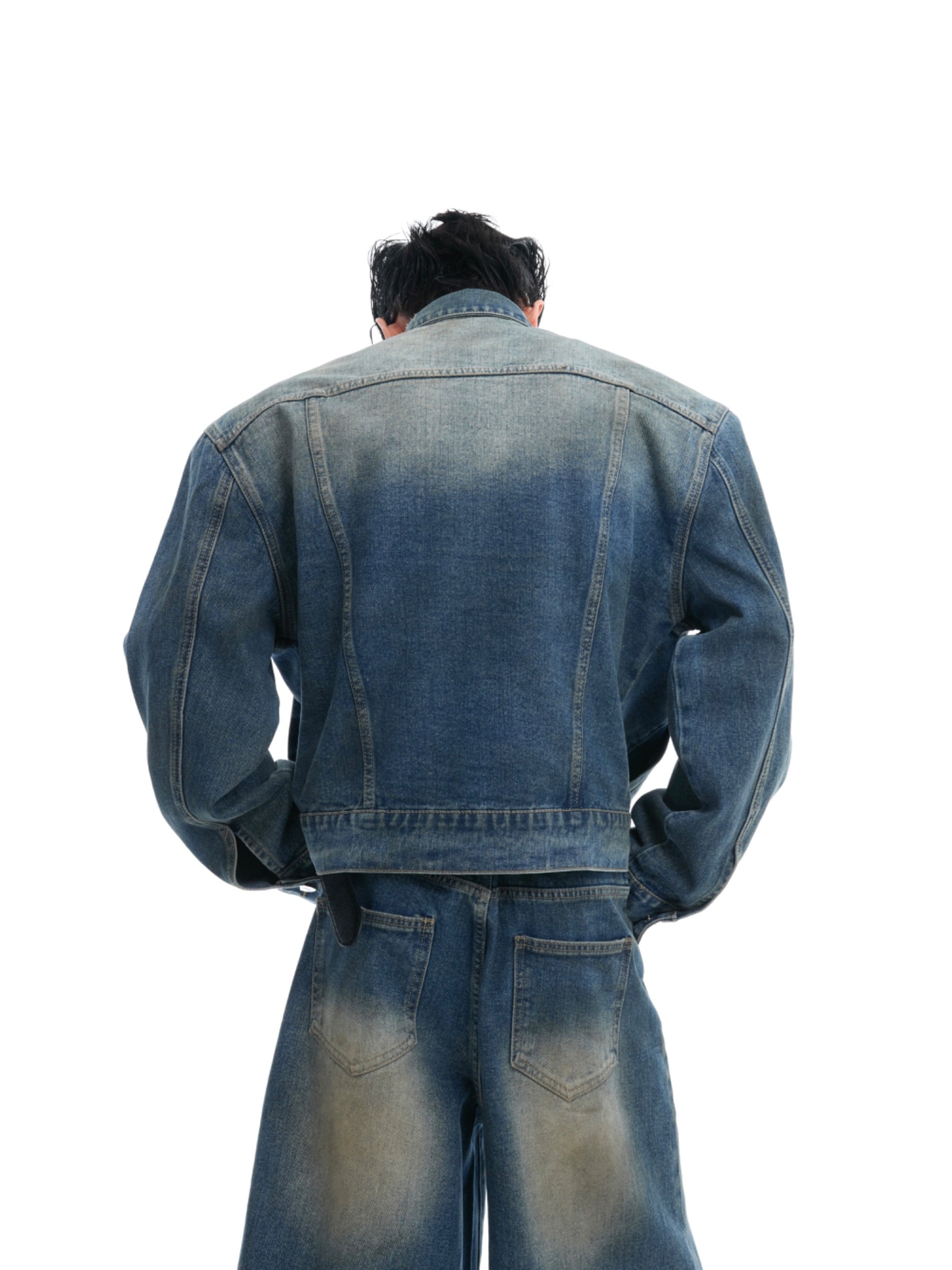 Crystal-Embellished Structured Denim Jacket
