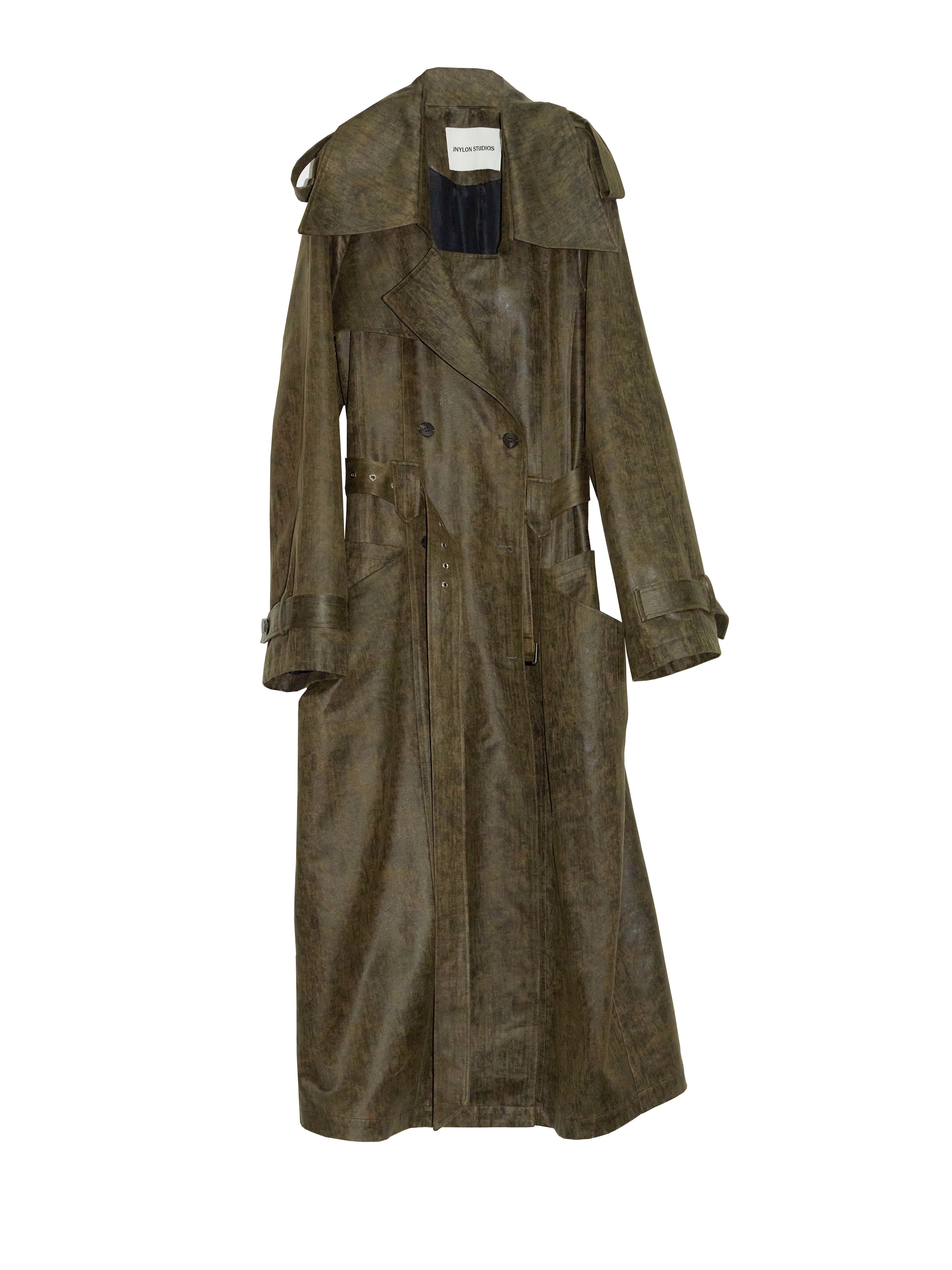 Verdigris Shadow Distressed Trench Coat