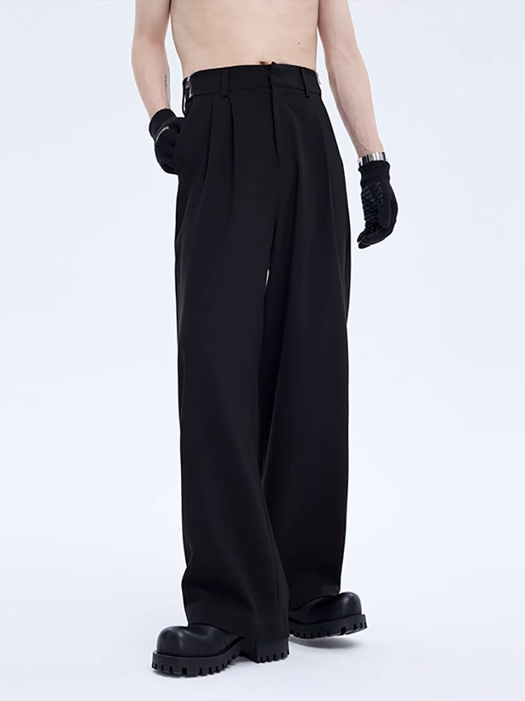 High-Waisted Wide Leg Trousers with Side Zip Detail