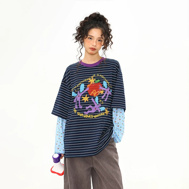 Cosmic Friends Striped Graphic Tee