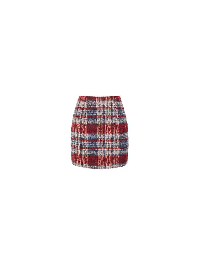 A-Line Plaid Wool Mini Skirt