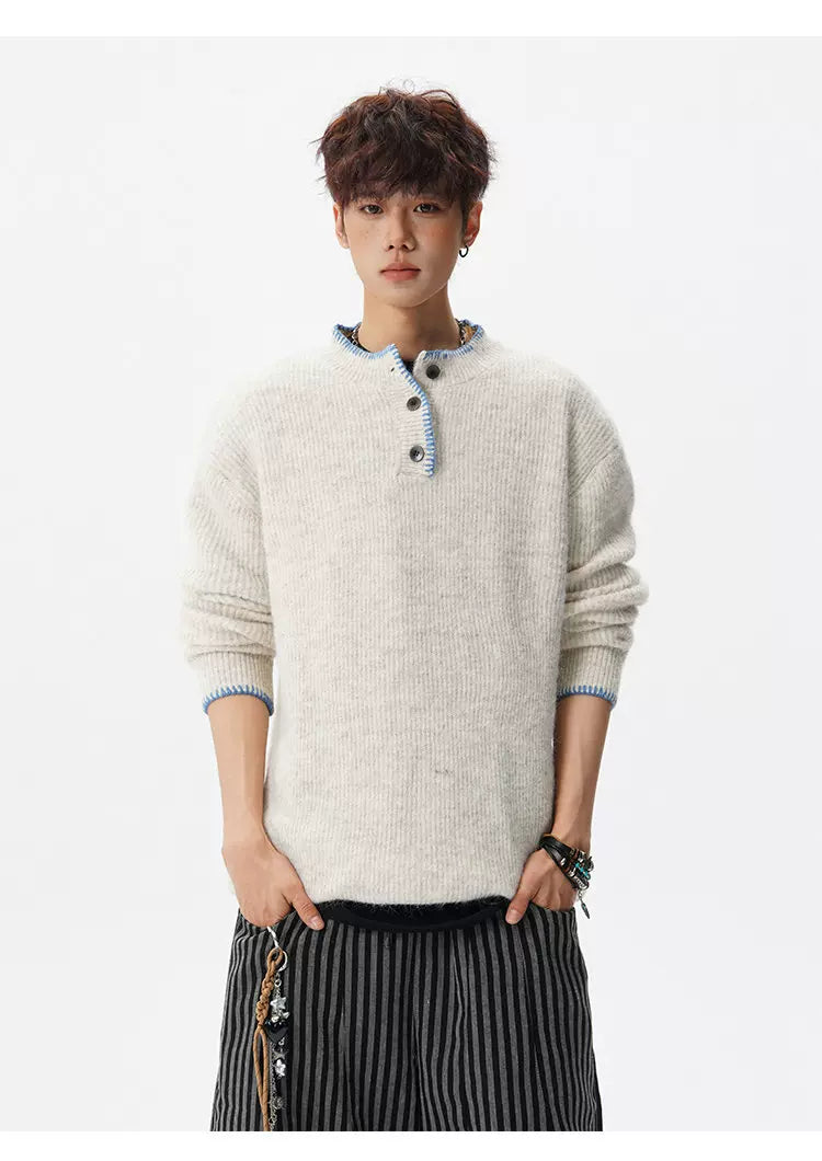 Coastal Trim Textured Henley Sweater