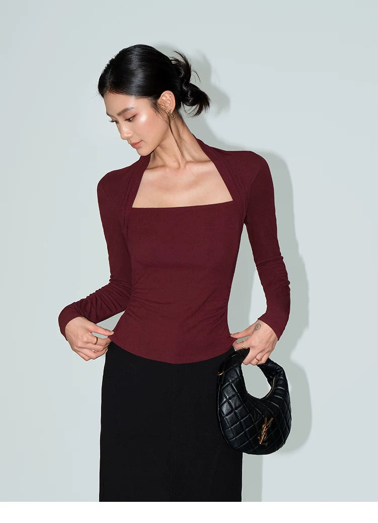 Frame-Line Square Neck Long Sleeve Top