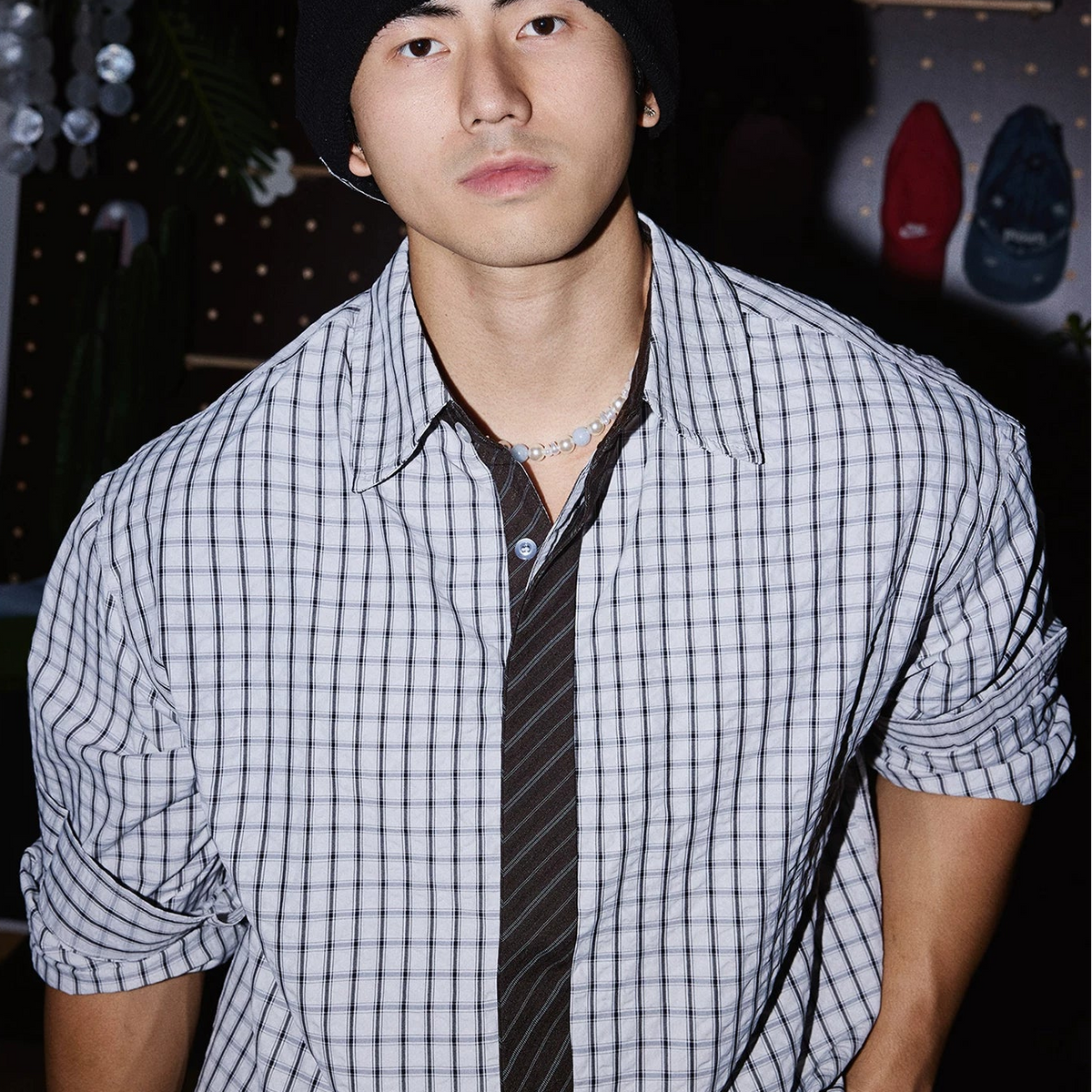 Midnight Grid Relaxed Button-Up Shirt