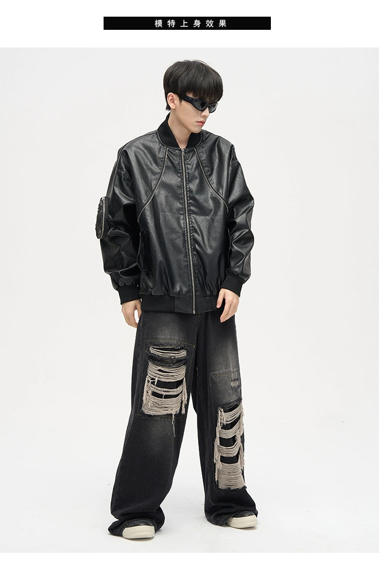 Dripped Panels Wide Leg Baggy Jeans