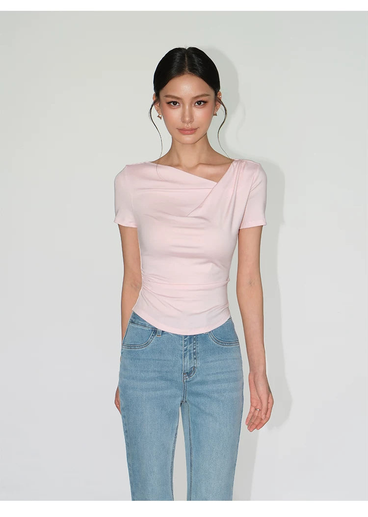 Asymmetric Off Shoulder Ruched Top