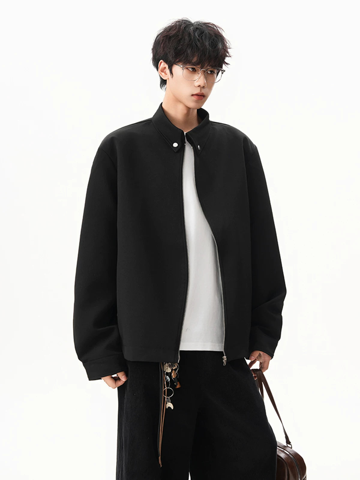 Obsidian Minimal Stand‑Collar Zip Jacket