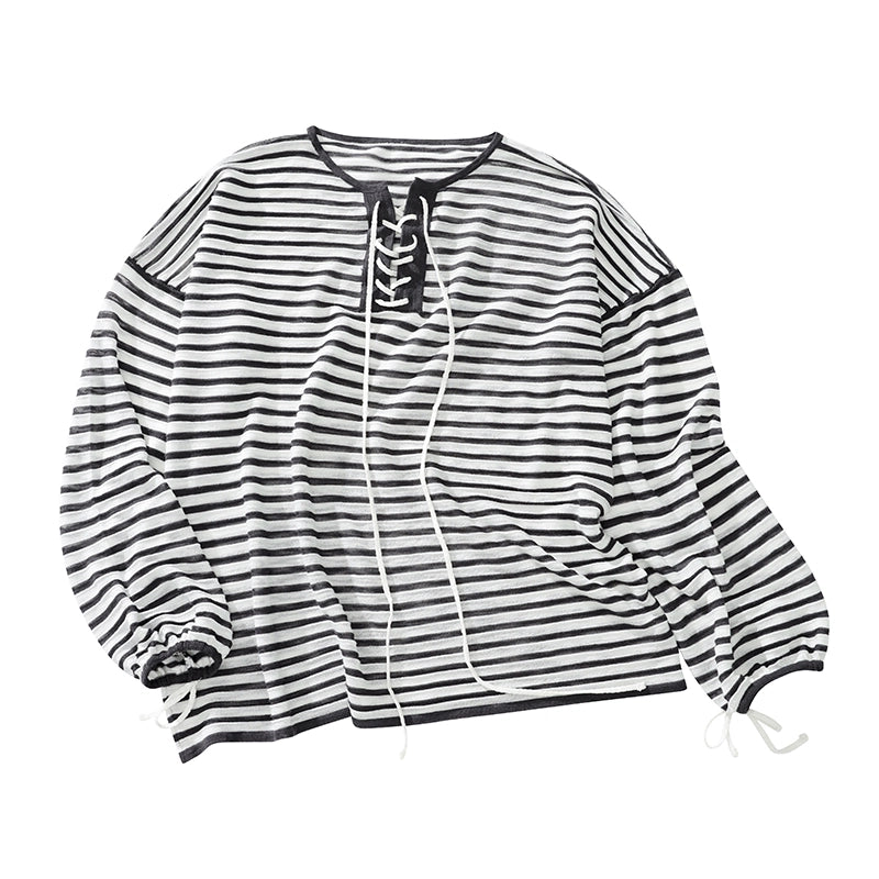 Nautical Lace-Up Striped Top