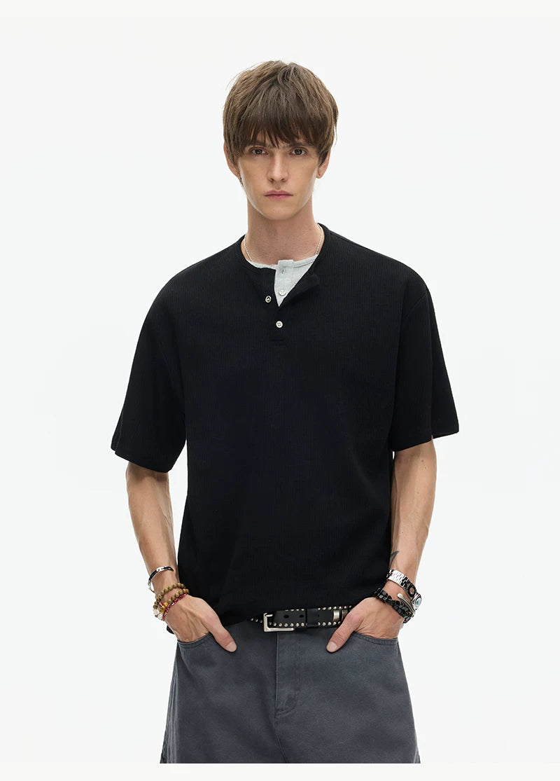 Midnight Core Waffle Henley Tee