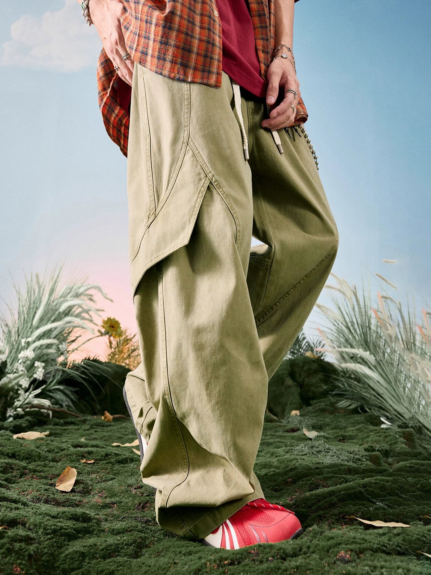 Origami Panel Relaxed Wide Leg Pants