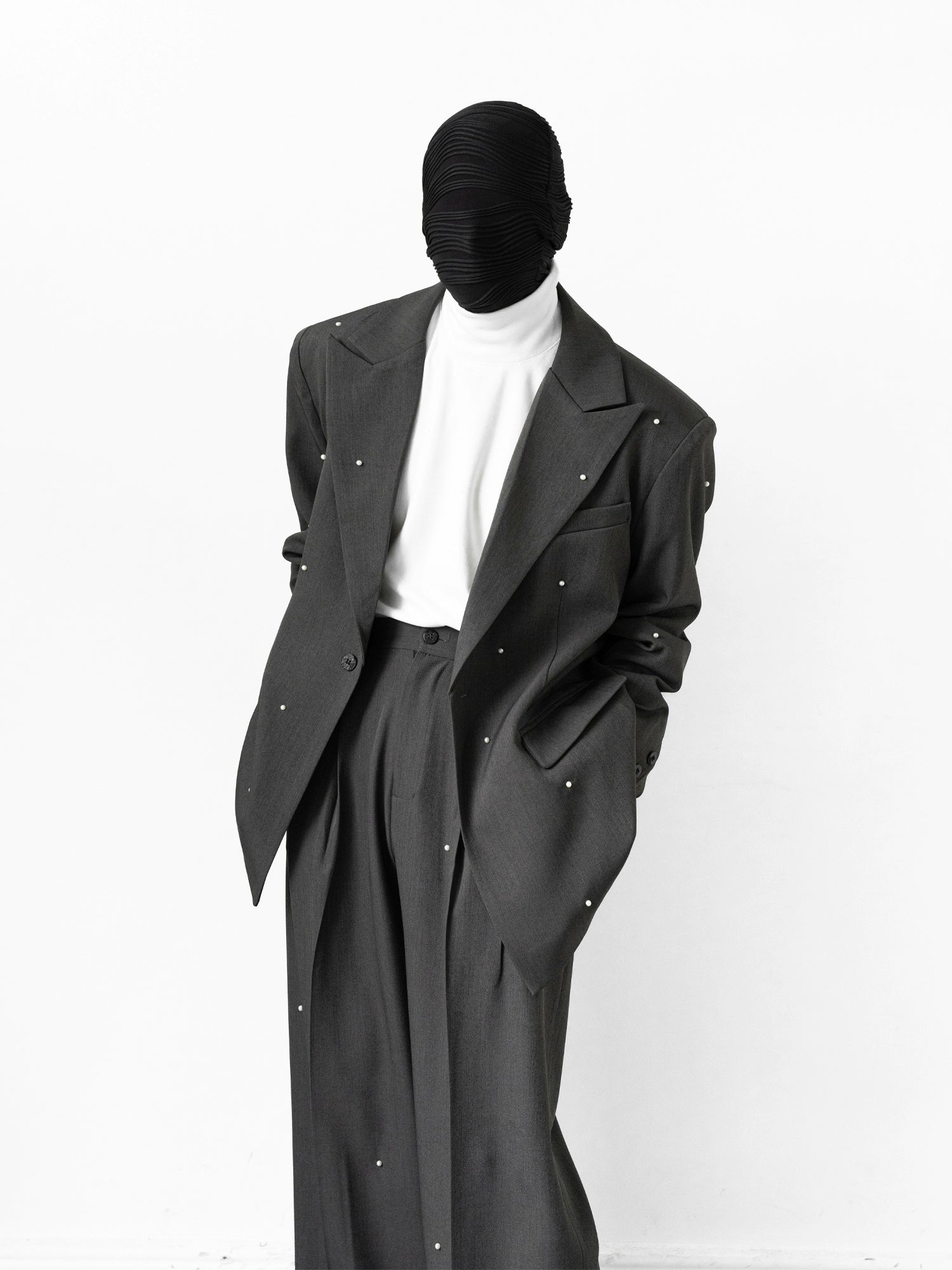 Embellished Charcoal Oversized Suit and Pants