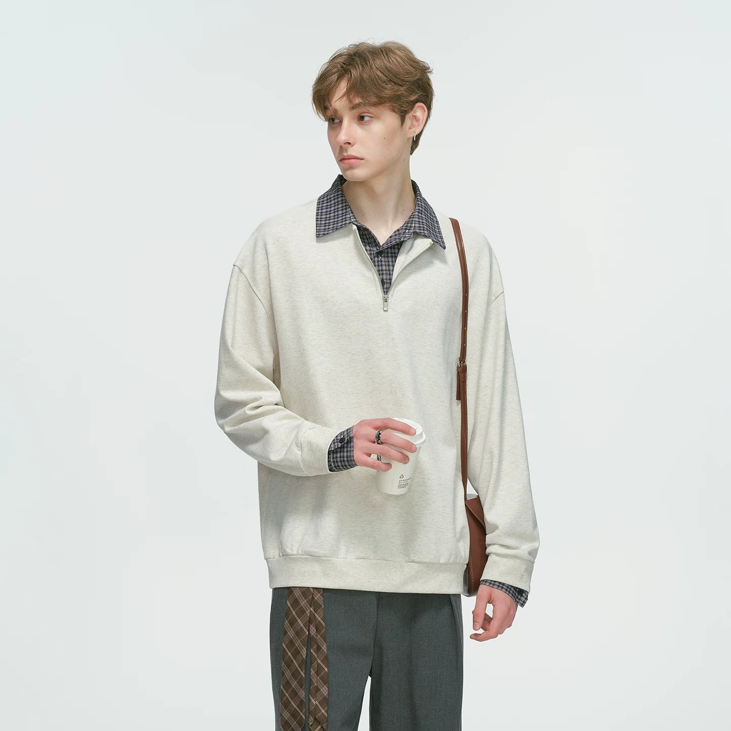 Layered Collar Half‑Zip Knit Pullover