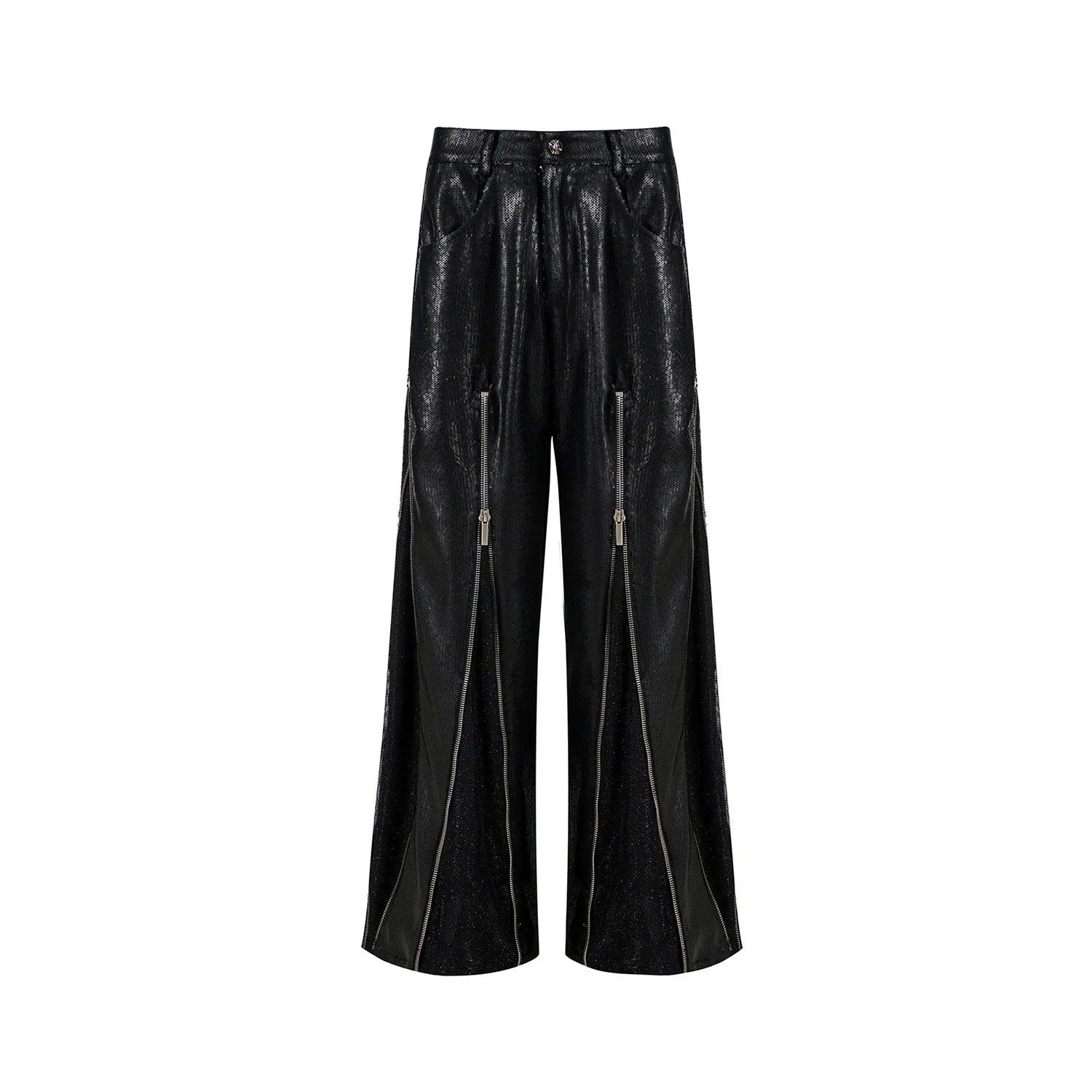 Punk Studded Utility Vest & Sequin Wide Leg Pants Setup